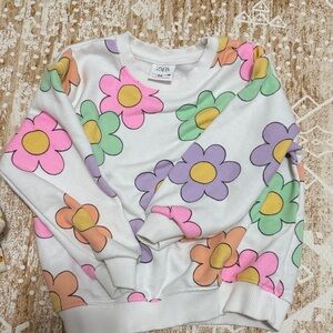 Zara White Sweatshirt with Colorful Floral Print